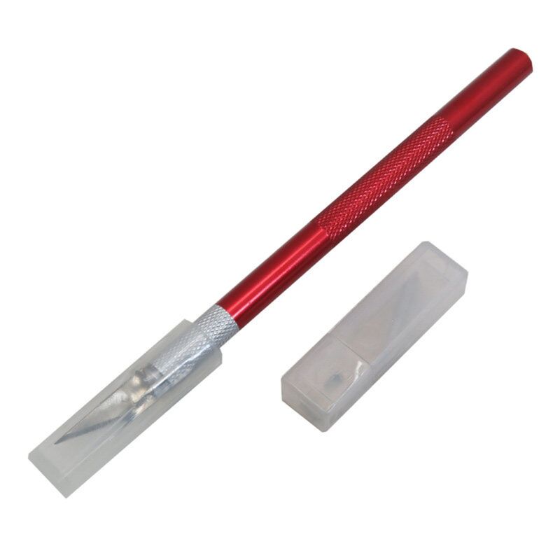 کاتر قلمی فلزی به همراه تیغ یدک - رنگ قرمز - تیغ فلزی کاردستی