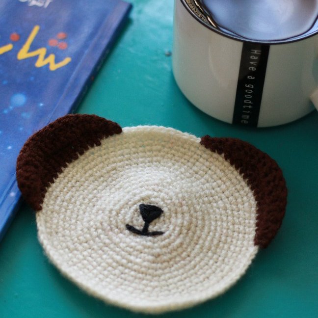 زیرلیوانی قلاب بافی طرح سگ