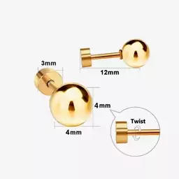 پیرسینگ گوش میخی پیچی طلایی گوی بسیار راحت استیل ضد آلرژی 