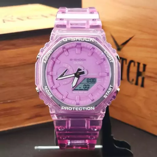 ساعت مچی مردانه و زنانه کاسیو جی شاک G-shock Casio GA2100 ، ساعت مچی جیشاک کاسیو ( رنگ صورتی شیشه ای ) کد 1316