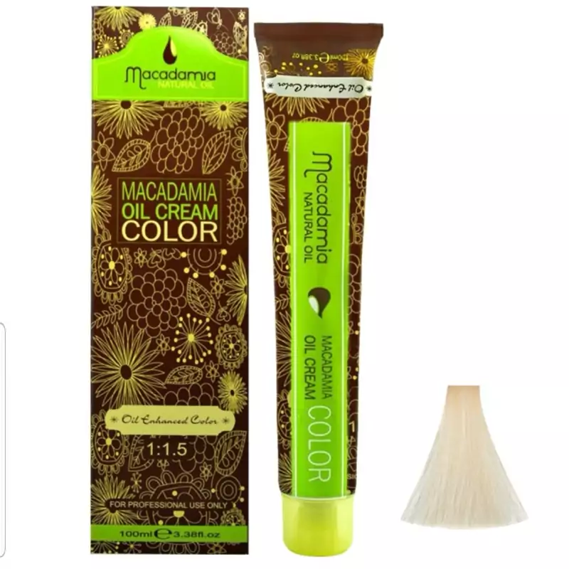 رنگ مو ماکادامیا شماره 12.0 حجم 100 میلی لیتر رنگ بلوند ویژه به همراه اکسیدان ماکادامیا مدل 30vol نه درصدی حجم 150 میلی