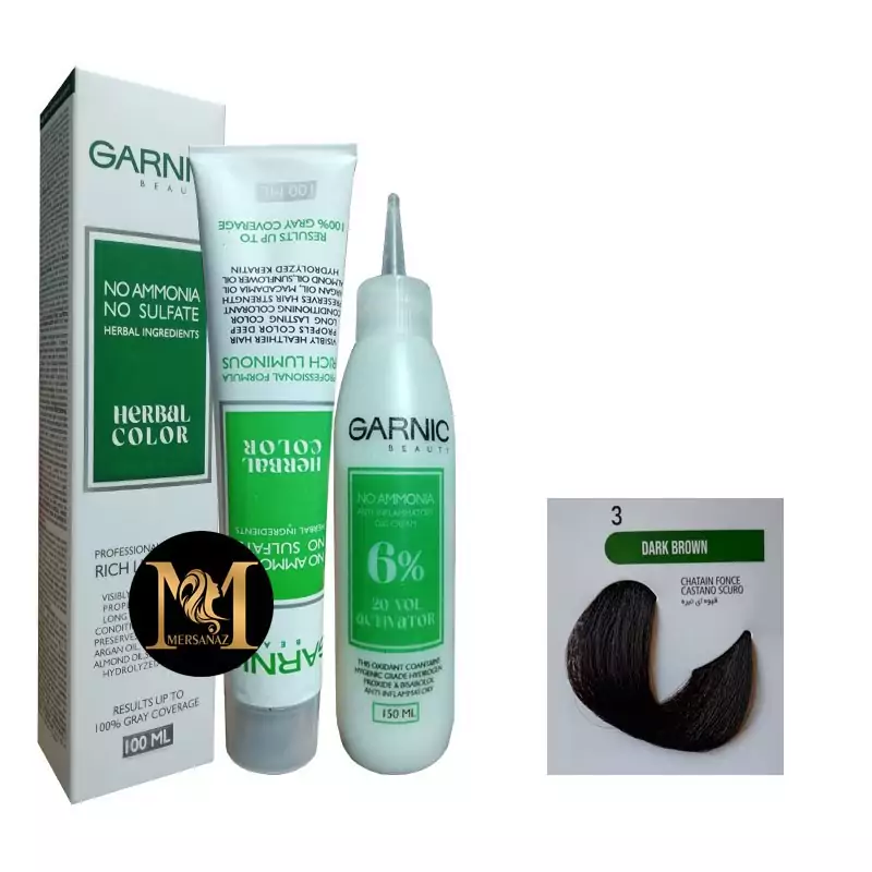 رنگ مو گارنیک بدون آمونیاک شماره 3 حجم 100 میلی لیتر رنگ قهوه ای تیره 