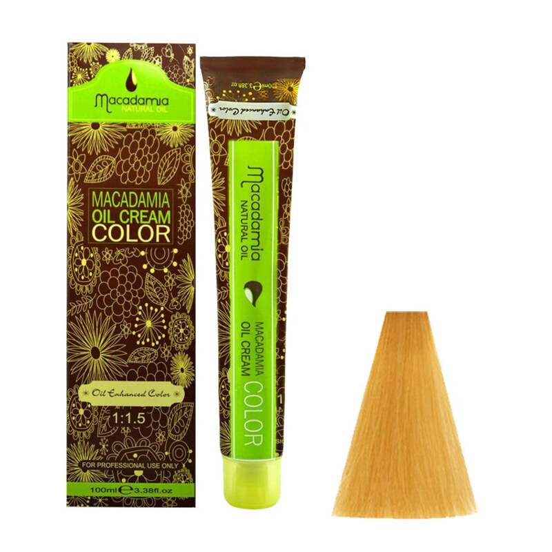 رنگ مو ماکادامیا شماره 8.39 حجم 100 میلی لیتر رنگ بیسکوئیتی روشن به همراه اکسیدان ماکادامیا مدل 30vol نه درصدی حجم 150 م