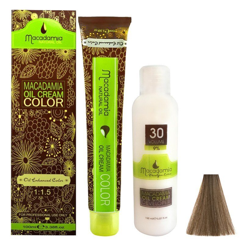 رنگ مو ماکادامیا شماره 7.12 حجم 100 میلی لیتر رنگ بلوند ماسه ای به همراه اکسیدان ماکادامیا مدل 30vol نه درصدی حجم 150 می