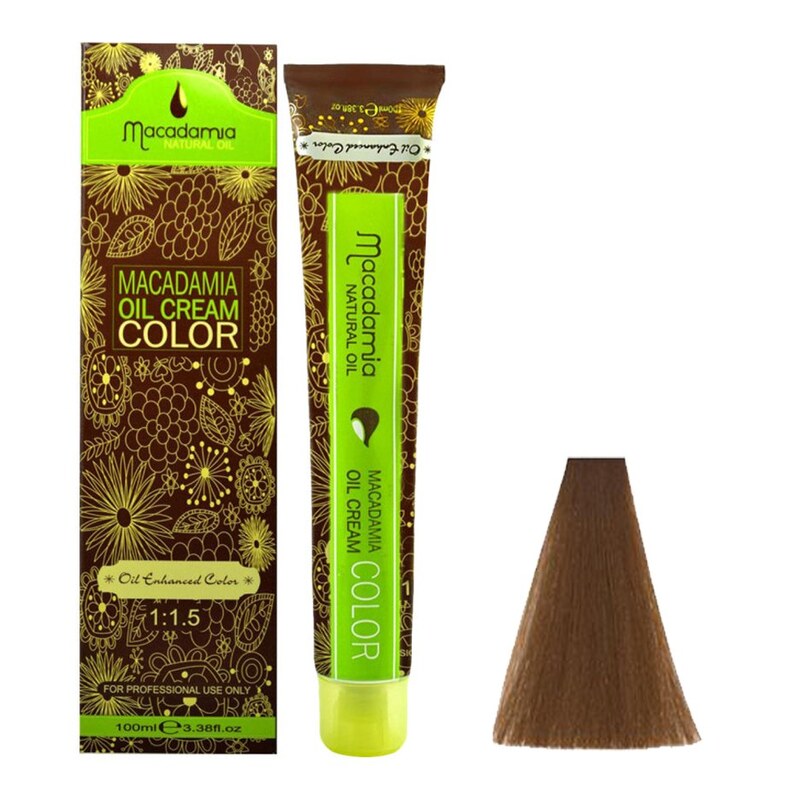 رنگ مو ماکادامیا شماره 7.3 حجم 100 میلی لیتر رنگ بلوند طلایی به همراه اکسیدان ماکادامیا مدل 30vol نه درصدی حجم 150 میلی