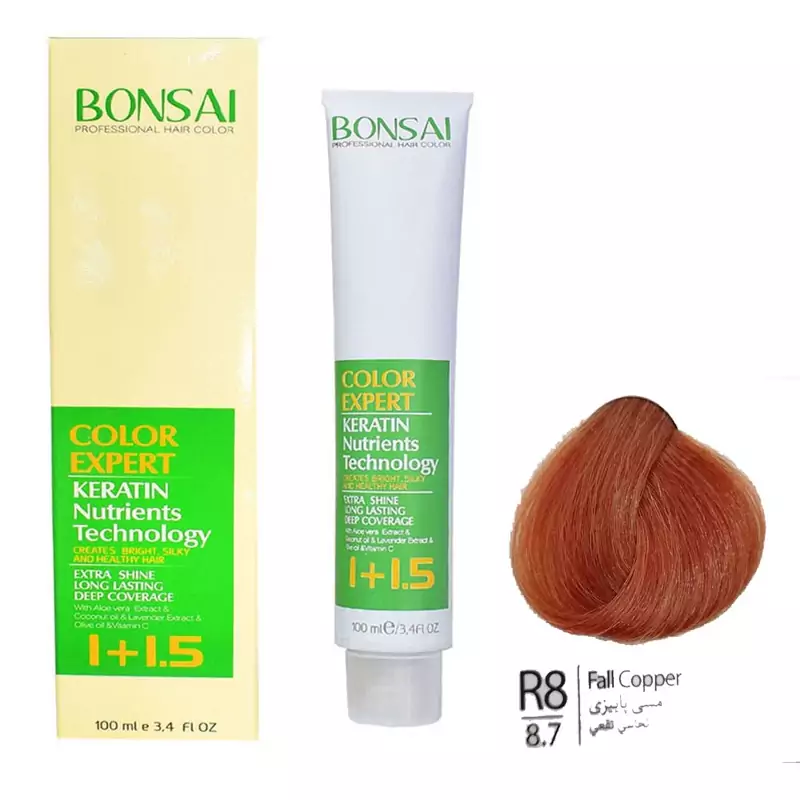 رنگ مو بنسای شماره R8 حجم 100 میلی لیتر رنگ مسی پاییزی