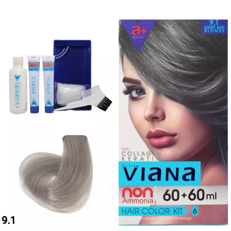 کیت رنگ موی بدون آمونیاک ویانا VIANAبلوند خاکستری یا دودی روشن 9.1 نتیجه در 15 دقیقه