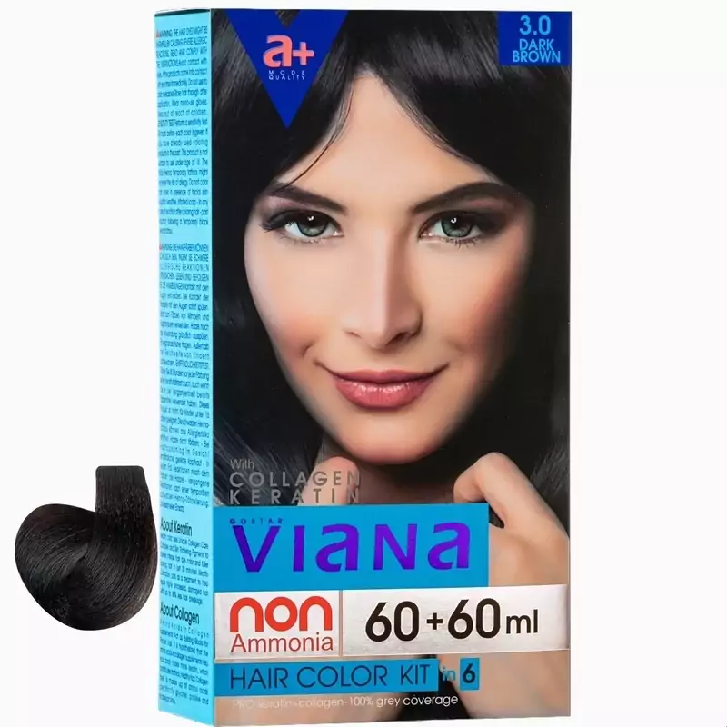 کیت رنگ مو ویانا شماره 3.0 حجم 120 میل لیتر رنگ قهوه ایی تیره