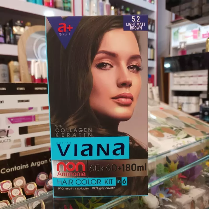 کیت رنگ موی بدون آمونیاک ویانا VIANA قهوایی زیتونی روشن شماره 5.2