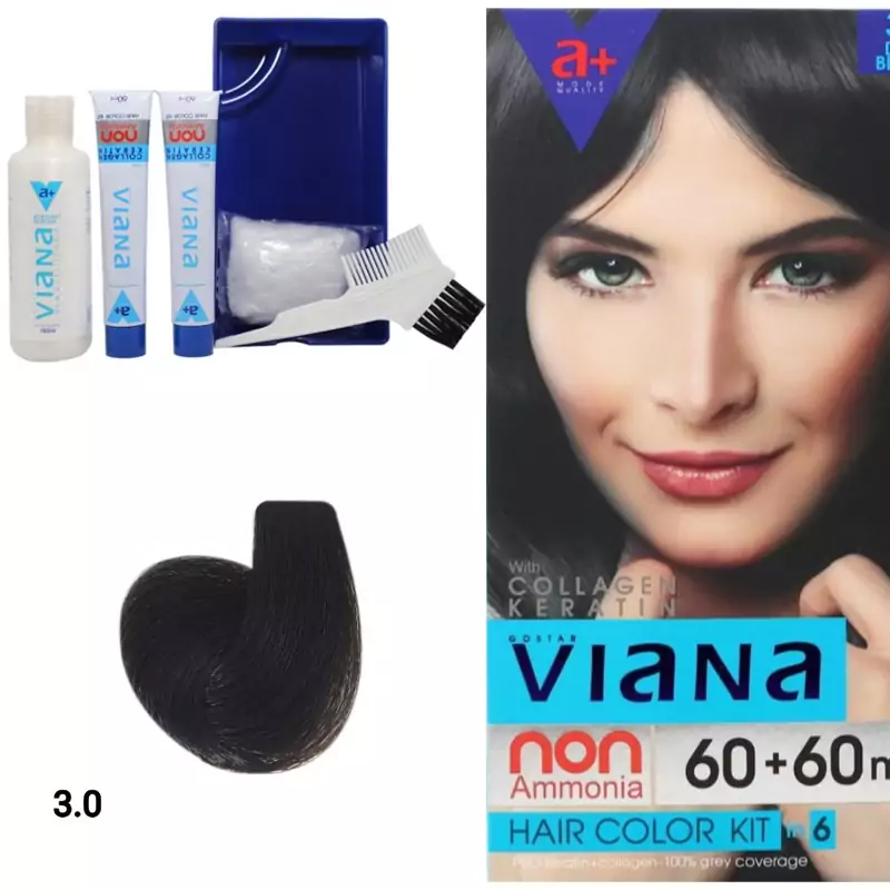 کیت رنگ موی بدون آمونیاک قهوه ایی تیره ویانا VIANA شماره 3