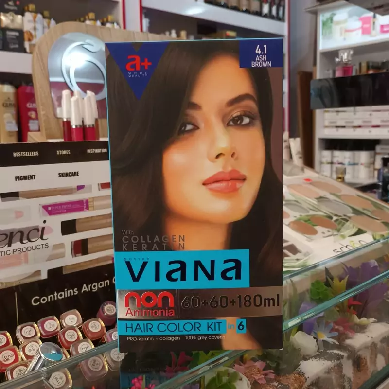 کیت رنگ موی بدون آمونیاک مردانه ویانا VIANA دودی شماره 4.1