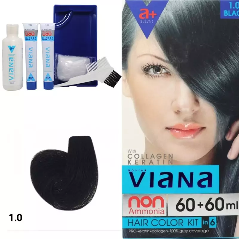 کیت رنگ موی بدون آمونیاک مشکی شماره 1.0 ویاناVIANA