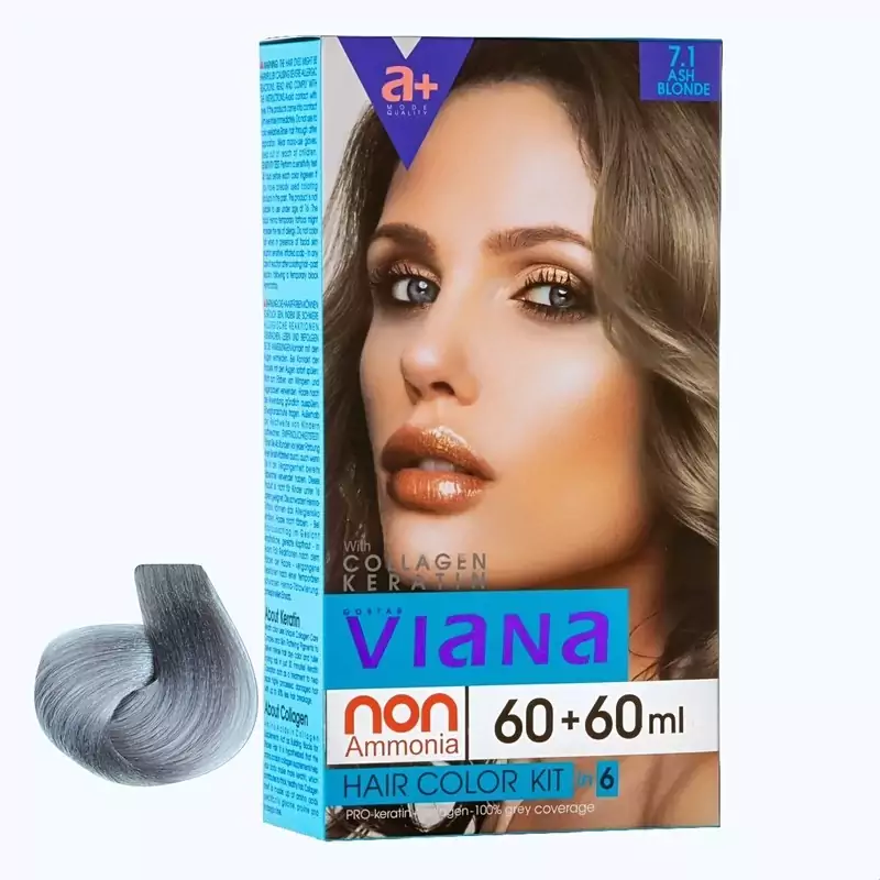 کیت رنگ مو ویانا شماره 7.1 حجم 120 میلی لیتر رنگ بلوند خاکستری