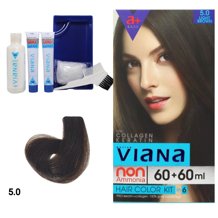 کیت رنگ موی بدون آمونیاک ویانا VIANAقهوه ایی روشن شماره 5.0