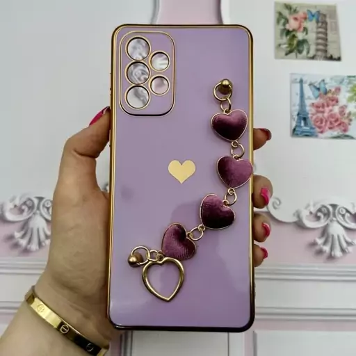 قاب گوشی Galaxy A73 سامسونگ مای کیس لاکچری My Case دستبندی قلبی مخمل آویز دار یاسی محافظ لنز دار کد 42050