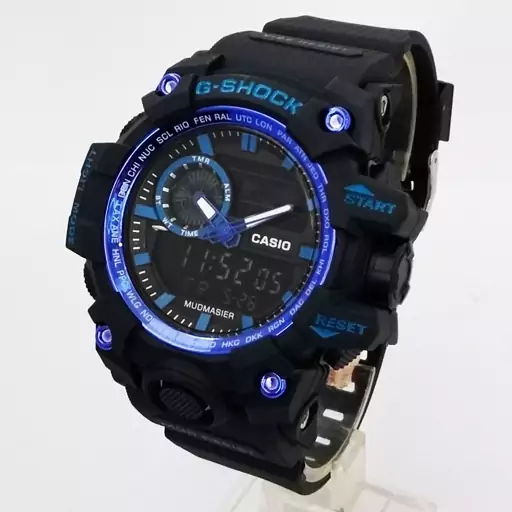 ساعت چراغدار جی شاک جیشاک G-SHOCK مشکی آبی ارسال رایگان ساعت اسپرت دوموتوره دوزمانه ضدآب SPORT