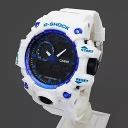 جی شاک G-SHOCK اسپرت مردانه ساعت جیشاک دوزمانه ساعت سفید مشکی آبی دیجیتال و عقربه ای