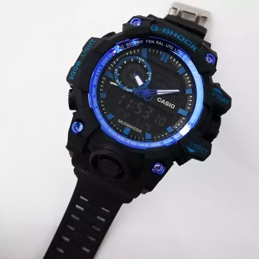 ساعت چراغدار جی شاک جیشاک G-SHOCK مشکی آبی ارسال رایگان ساعت اسپرت دوموتوره دوزمانه ضدآب SPORT