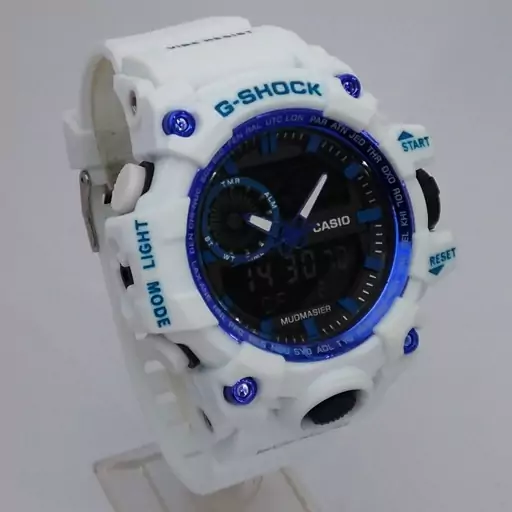 جی شاک G-SHOCK اسپرت مردانه ساعت جیشاک دوزمانه ساعت سفید مشکی آبی دیجیتال و عقربه ای