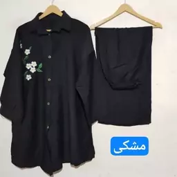 مانتو شلوار زنانه سایز بزرگ گلدوزی شده 