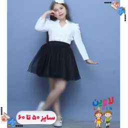 شومیز کراپ دخترانه رنگ سفید جنس مازراتی سایز 50 تا 60 