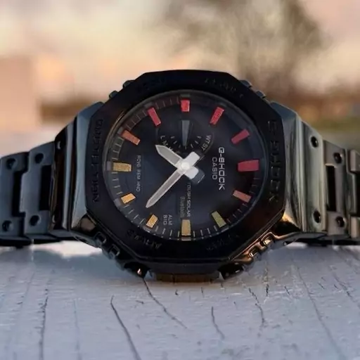 ساعت مردانه جیشاک بند استیل مشکی دو زمانه موتور برقی ژاپن با جعبه G shock کد9253