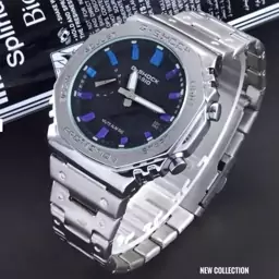 ساعت مردانه جیشاک بند استیل نقره ایی دو زمانه موتور برقی ژاپن با جعبه G shock کد9250