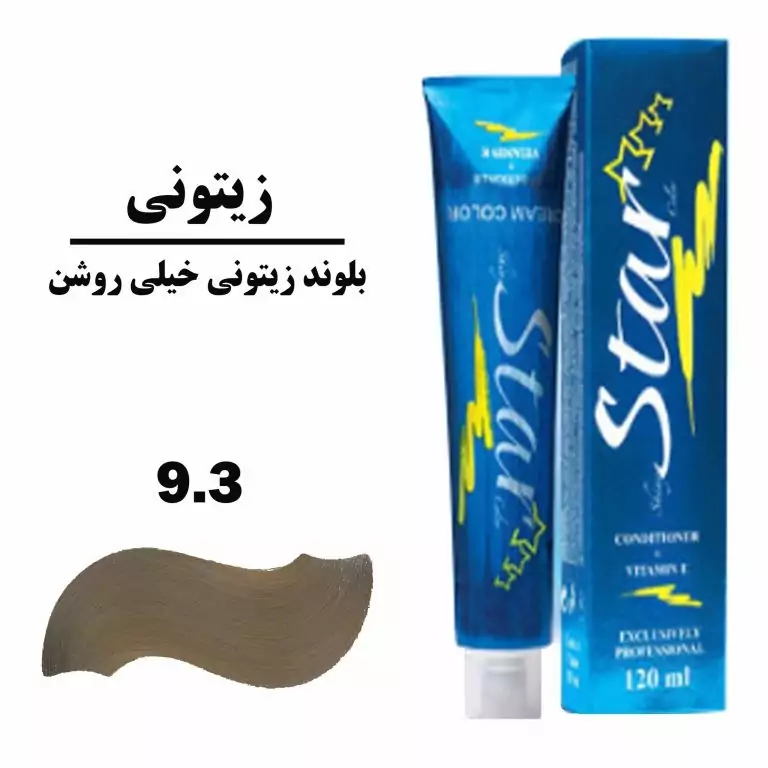 رنگ موی استار شماره 9.3 بلوند زیتونی خیلی روشن 120 میل کراتینه براق