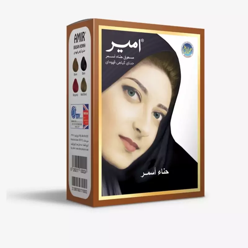 حنا هندی امیر اصلی (ایرانی)رنگ قهوه ای بسته 6 عددی