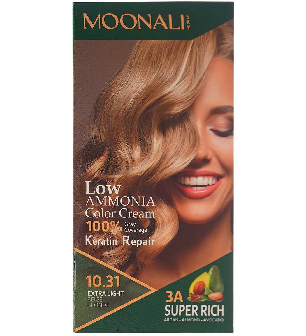 کیت رنگ مو سری رنگ های بلوند بژ حجم 100 میل مونالی اسکای 10.31 extra lisht Beige Blonde بیوتی مال
