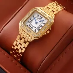 ساعت زنانه کارتیر بند استیل قاب فول نگین با جعبه Cartier