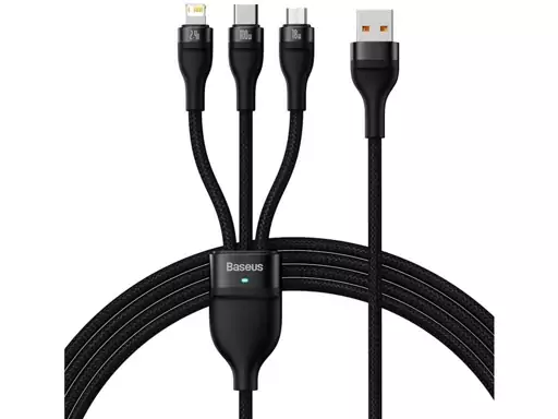 کابل سوپر فست شارژ سه سر یو اس بی به میکرو، تایپ‌ سی و لایتنینگ 1.2 متر بیسوس Baseus Flash Series Ⅱ Cable USB to M+L+...