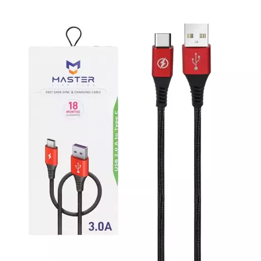 کابل شارژ کنفی سوپر فست MASTER Type-C مدل ETM 003 - مشکی قرمز