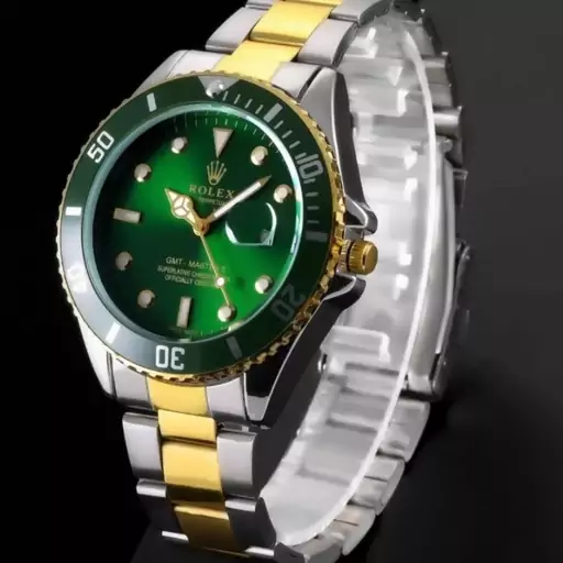 ساعت مچی عقربه ای مردانه Rolex رولکس ساب مارین صفحه سورمه ایی بند دو رنگ نقره ایی و طلایی کد 9295