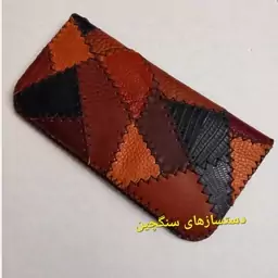 کیف پول مردانه چرم طبیعی  کیف پول زنانه دست دوز چهل تکه با 6 جای کارت جداگانه کد 4