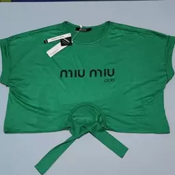 کراپ تیشرت آستین حلقه ای طرح دار Miu Miu سبز