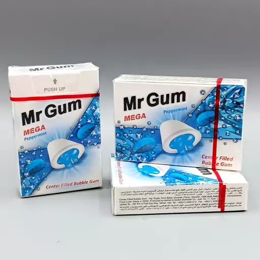 ادامس بادکنکی مغزدار مستر گام با طعم نعنا خنک پک سه عددی mr.gum

