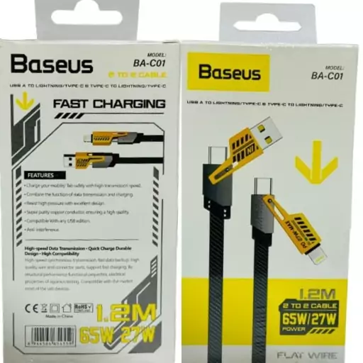 کابل تبدیل USB/USB-C به لایتنینگUSB-C Baseus Ba C01 طول 1.2 متر (کابل چهار کاره)