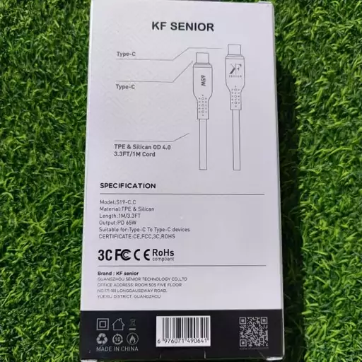 کابل شارژ دو سر تایپ سی کی اف سنیور مدل KF Senior S19 Type-C To Type-C Cable