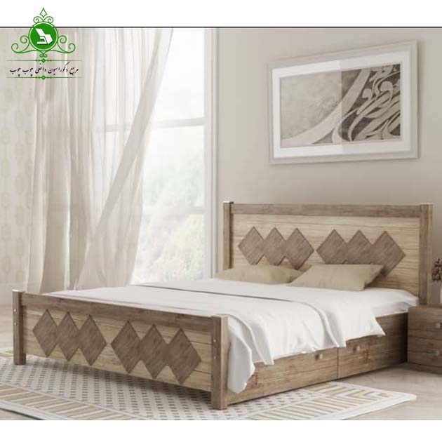 تخت خواب دو نفره مدل لوزی با کشو بدون تشک (پرداخت کرایه پس از تحویل)