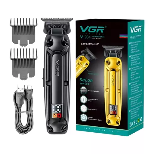 ماشین اصلاح حرفه ای وی جی آر VGR مدل V- 904 اصل با موتور براشلس صفرزن خط زن ریش تراش 