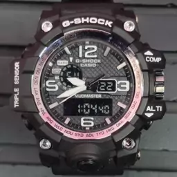 ساعت طرح جی شاک مردانه ضد آب دارای روزشمار و آلارم G SHOCK مشکی رینگ نقره ای