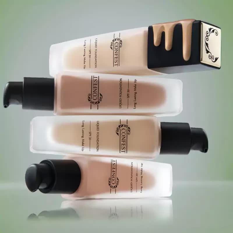 کرم پودر پمپی شیشه ای شماره 205 کانفست SPF 30 بدون چربی با نمای مات