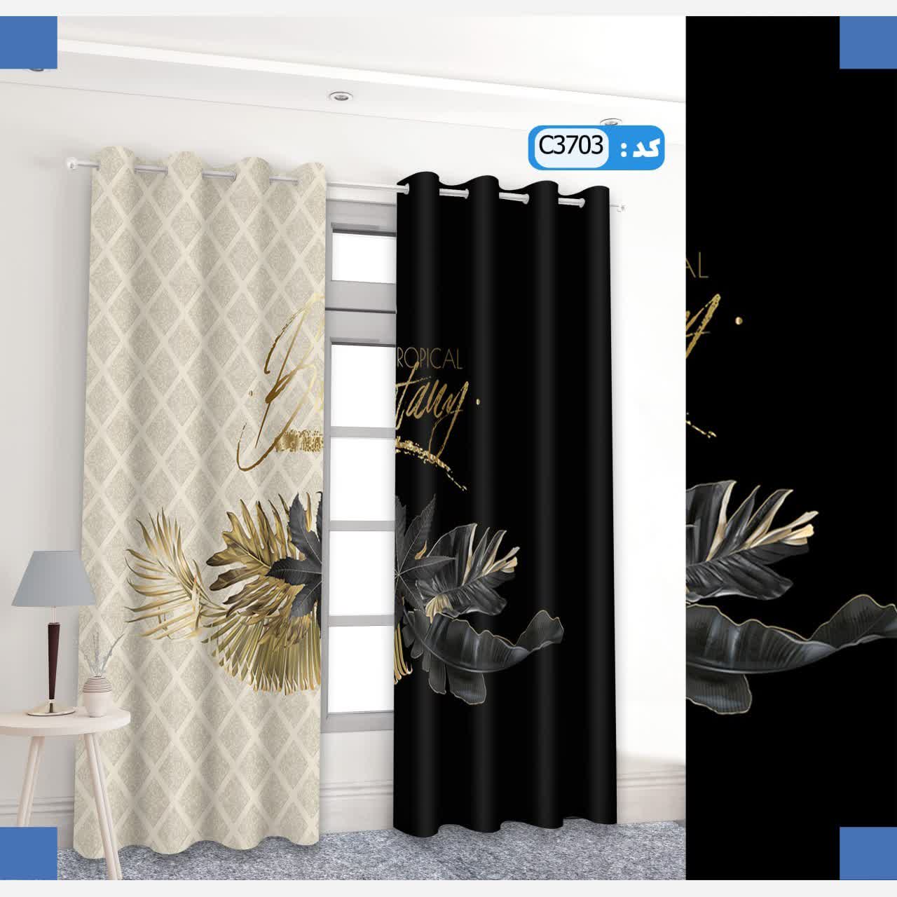 پرده چاپی آماده نصب طرح مدرن گل طلایی و مشکی کد 1464