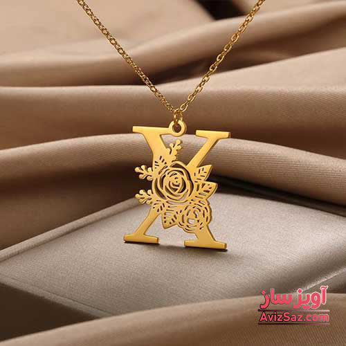گردنبند حرف انگلیسی X با طرح گل رز کد 102343