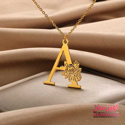 گردنبند حرف انگلیسی A طرح گل رز کد 102187