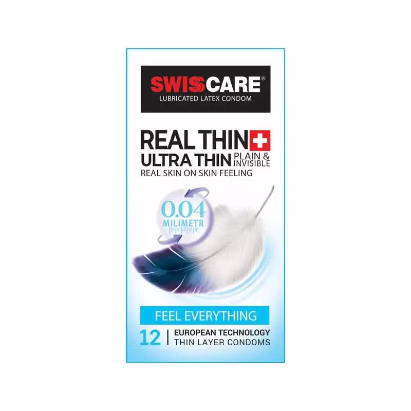 کاندوم بسیار نازک سوئیس کر Swisscare Real Thin Ultra Thin بسته 12 عددی