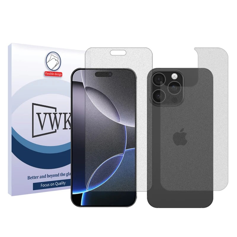 گلس مات اپل iPhone 16 Pro Max برند VWK به همراه محافظ پشت گوشی