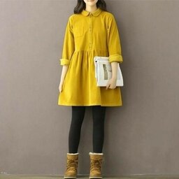 پیراهن کیوت مخمل کبریتی کره ای زرد