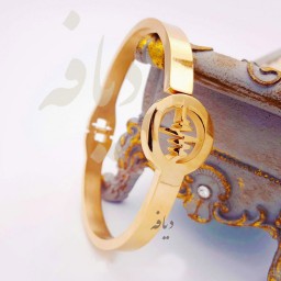 دستبند النگویی قفلی طرح ضربان استیل طلایی رنگ ثابت